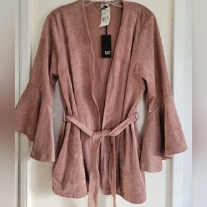Kut From The Kloth Jacket Womens Size XL Pink Karina Sueded Bell Sleeve Belted
